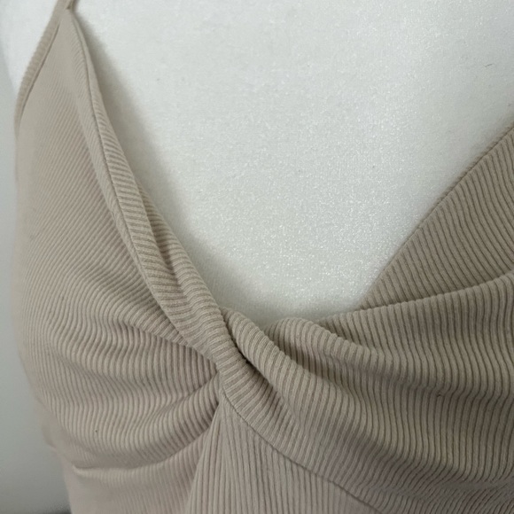 SHEIN | Tan Ribbed Twist Front Cropped Tank Top - Picture 2 of 4